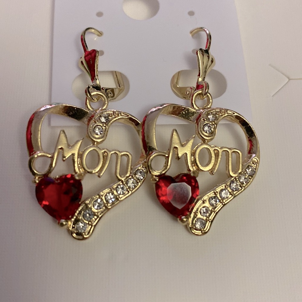 Earrings,Mom,♥️, with gold bath 14k and zircon red,color
